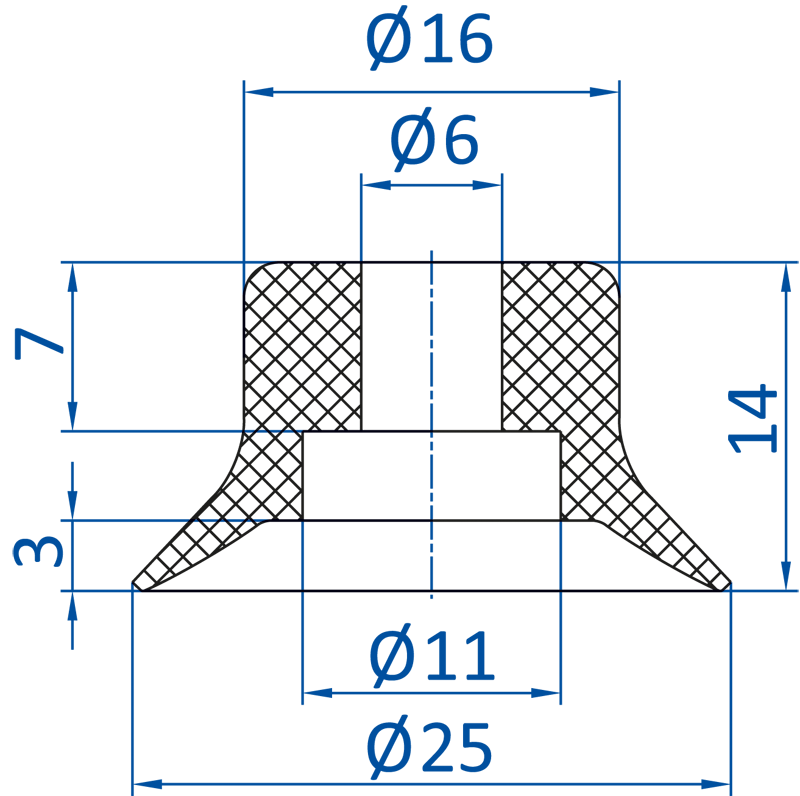 Размеры плоской вакуумной  присоски FIPA серии SFU-A  102.025.047